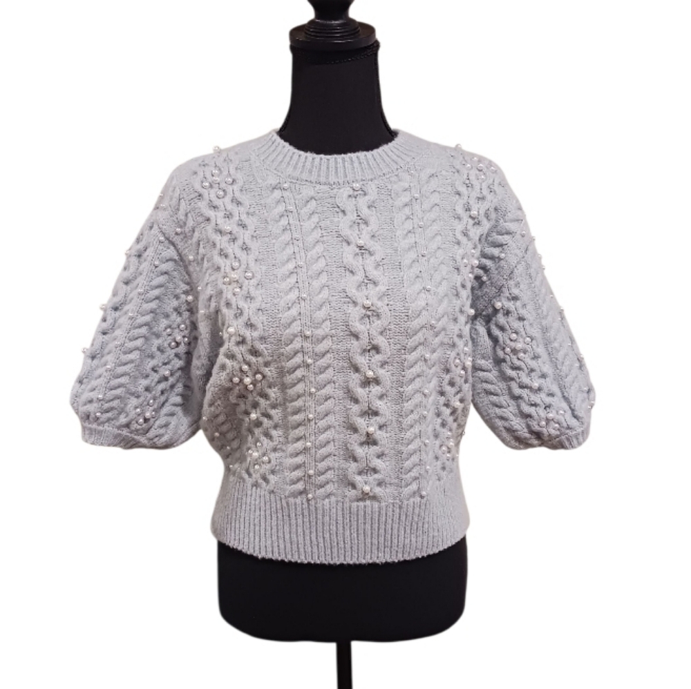 ASTR Koami Pearl Embellished Cableknit Sweater Haze Blue - Picture 2 of 10